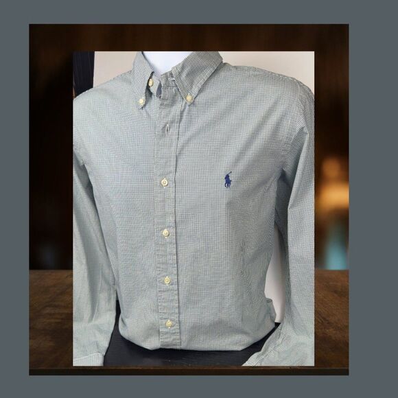 Ralph Lauren Custom Fit L/S Button-Down Oxford Shirt Green Tattersal 16 34/35 - Picture 2 of 9